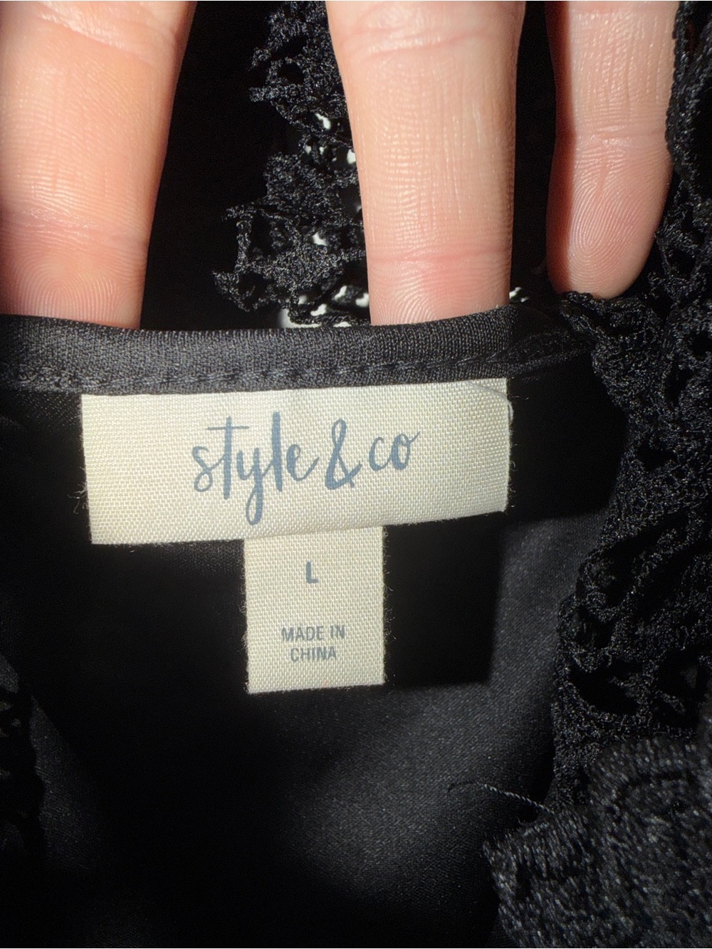 Style & Co. Black Lace Mock Neck Top with Camisole & Full Zip Back - Picture 8 of 10